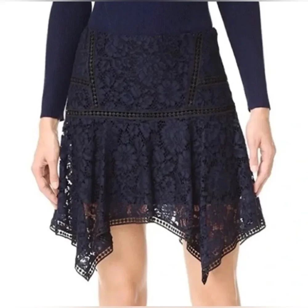 Veronica Beard Women's Aura Paneled Floral Lace Handkerchief Skirt in Navy